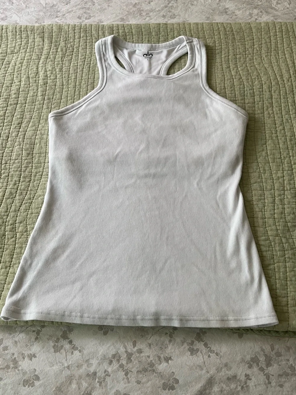 ALO Yoga White Ribbed Scoop Neck Tank Top
